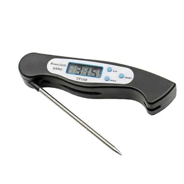 Digital Meat Thermometer With Foldable Probe LCD Display for Cooking Grilling Baking Milk Bath Water Black