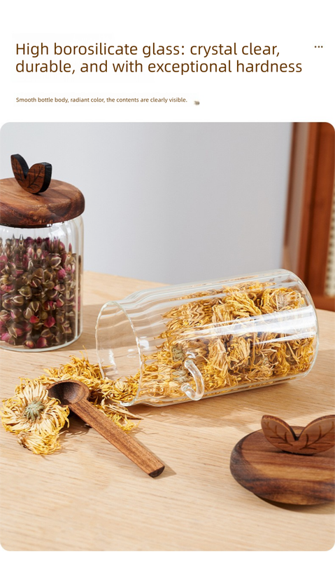 800ml Premium Borosilicate Glass Storage Jar with Acacia Wood Lid & Integrated Spoon – Airtight Moisture-Proof Kitchen Canister for Tea, Coffee, and Spices — image 6