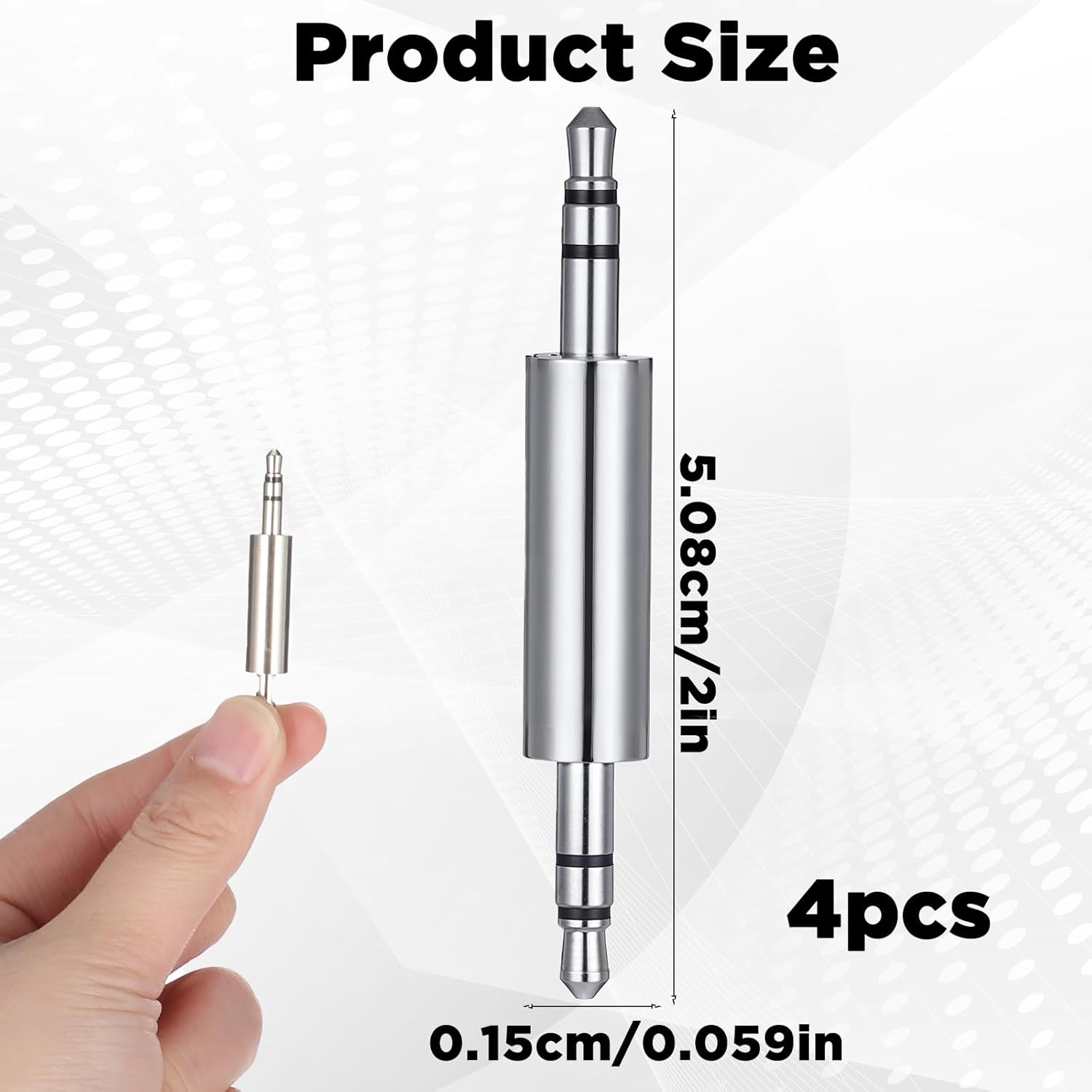 3.5 mm Male to Male Audio Cable Connector, 4 Pack 1/8" Audio Jack Stereo Jack Adapter Metal Silver Headphone Jacks Coupler Connector for Smartphones, Mic โ image 2