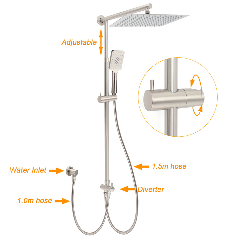 Brushed Nickel 2in1 Square 12" Thin Rainfall Head Shower 3 Modes Handheld Sliding Rail Arm Set โ image 2