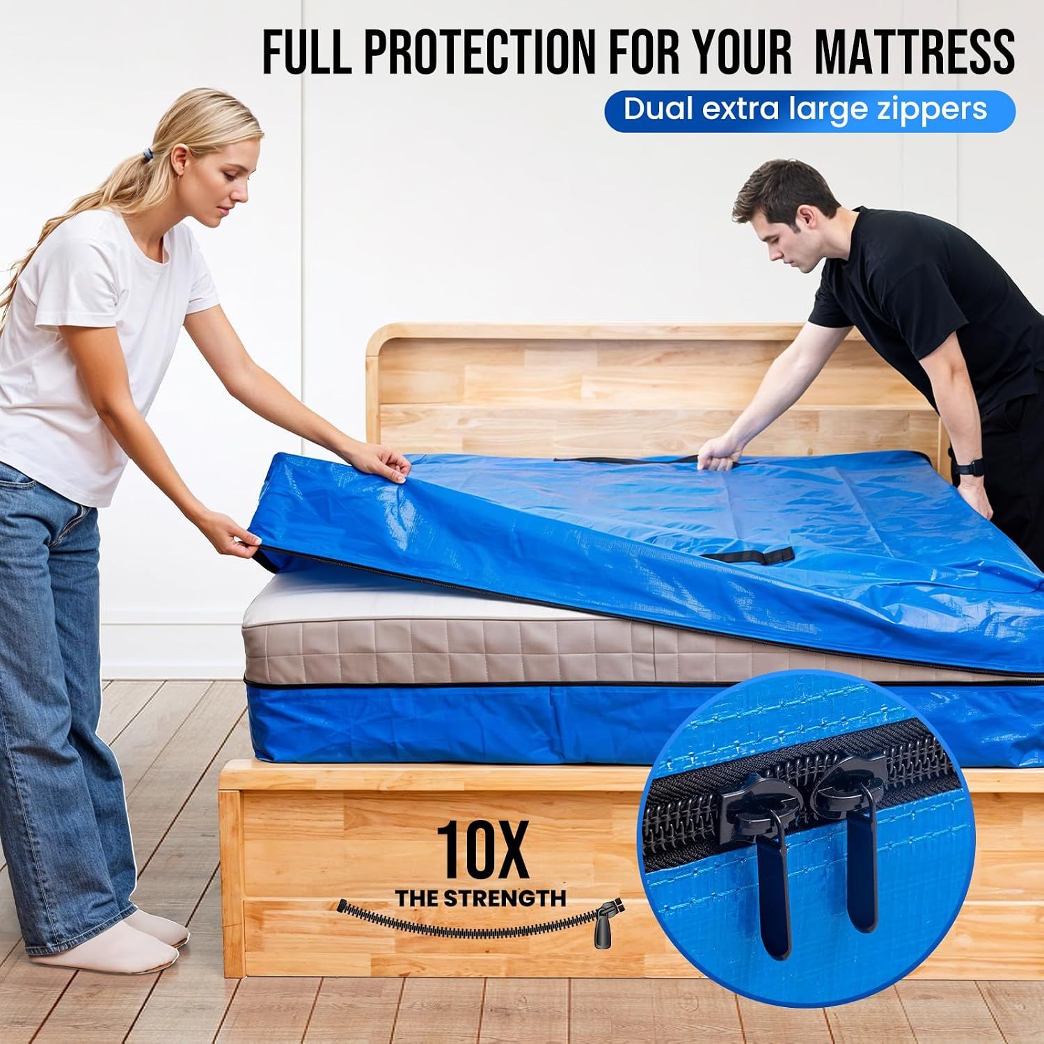 Queen Mattress Bags for Moving and Storage, Heavy-Duty Moving Supplies, Durable Wear-Resistant Mattress Cover, Reinforced Handles, Strong Zipper โ image 3