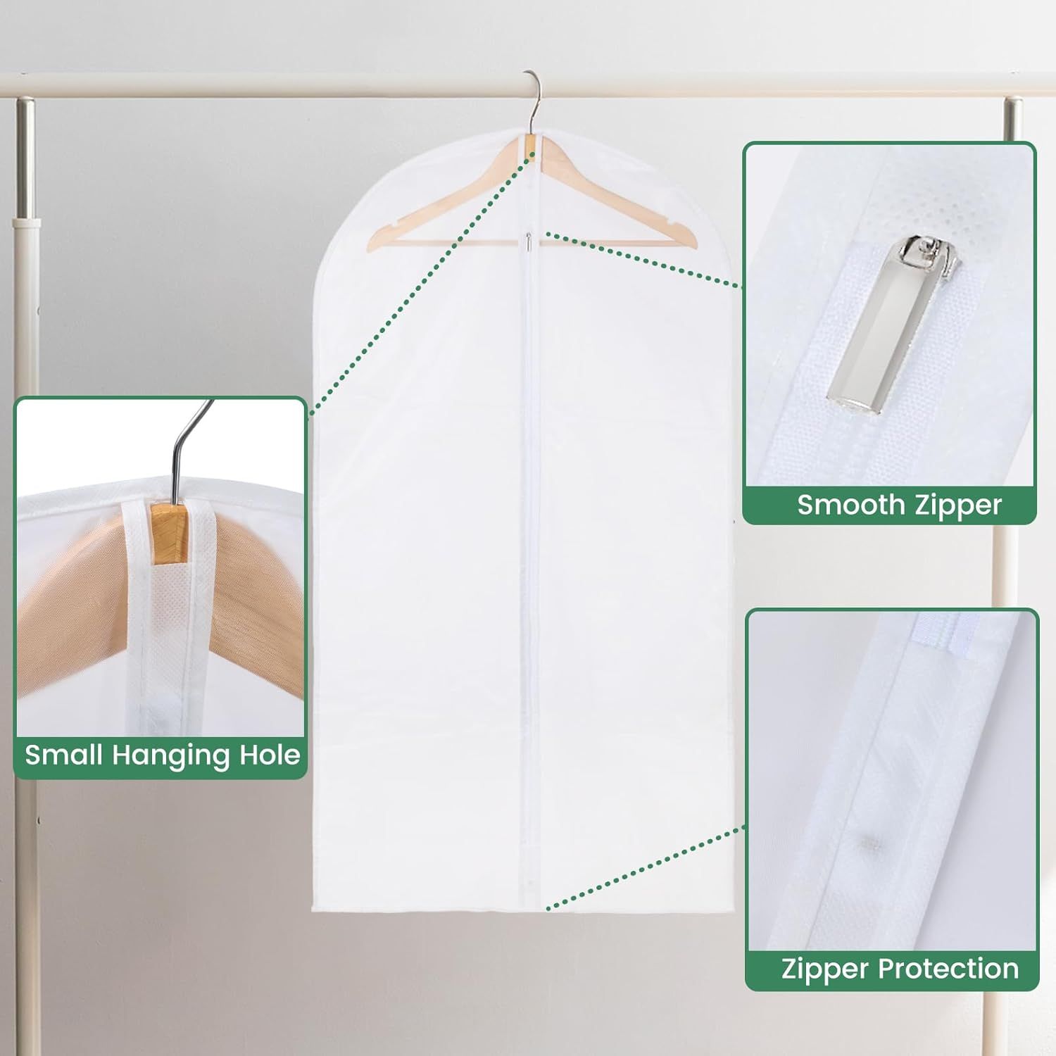 12 Pack Garment Bags for Hanging Clothes - Translucent Suit Bag for Closet Wardrobe Storage Travel - 24" x 42" — image 5