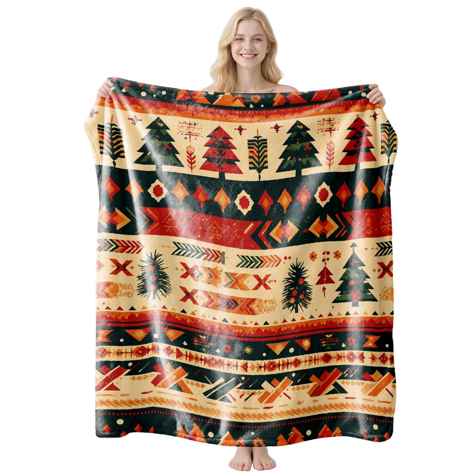 Versatile Warm Household Flannel Throw Blanket, Flexible Lounge Cover, Practical Present For Christmas & Halloween Large‑scale Home Holiday Decoration, Style