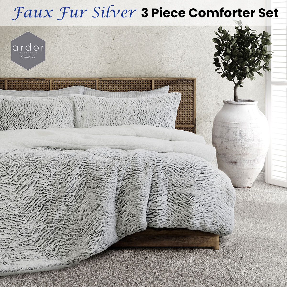 Ardor Faux Fur Silver 3 Piece Comforter Set Single/Double — image 2