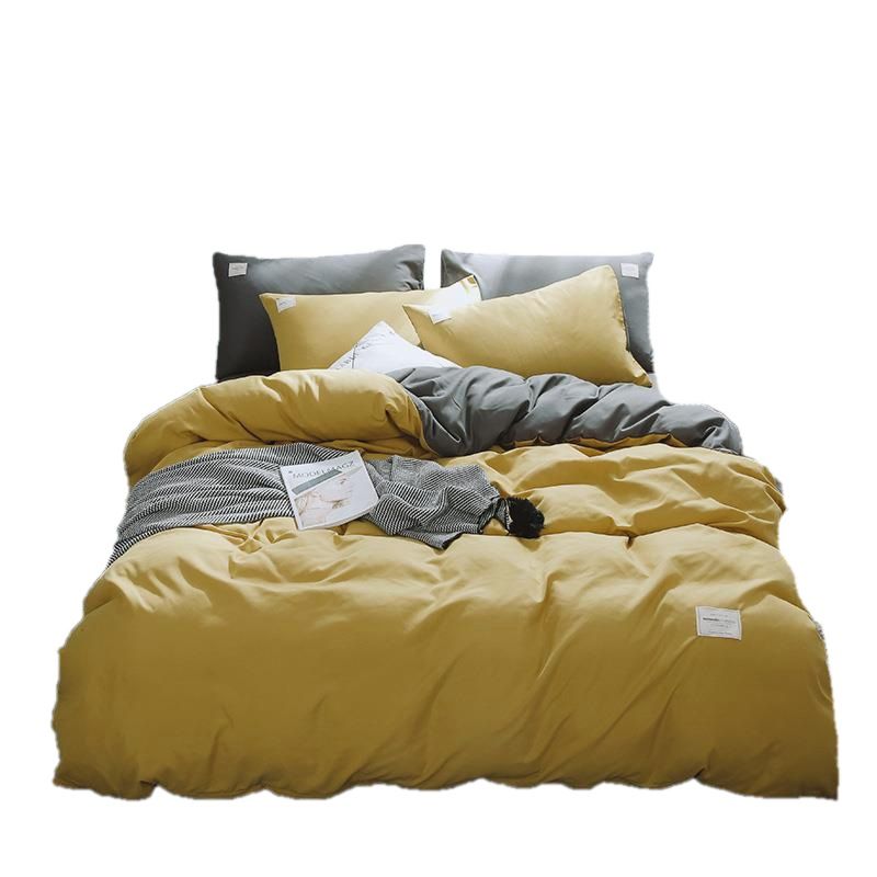 Qianjin Cotton Solid Color 4 Piece Bedding Set Fruit Green + Khakis ☆ 1.5 m bed hat set] quilt cover 200 × 230cm bed hat 150 × 200+25cm/suitable for 200 × 230 — image 4