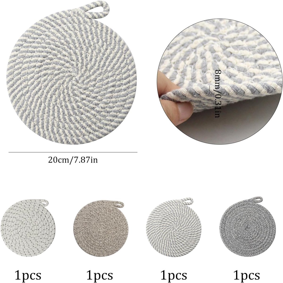 Set of 4 heat-resistant insulation mats - heat-resistant cotton mat - round placemat (20 cm) - suitable for kitchen bowls, pots, pans, and plates (4 colors) — image 2