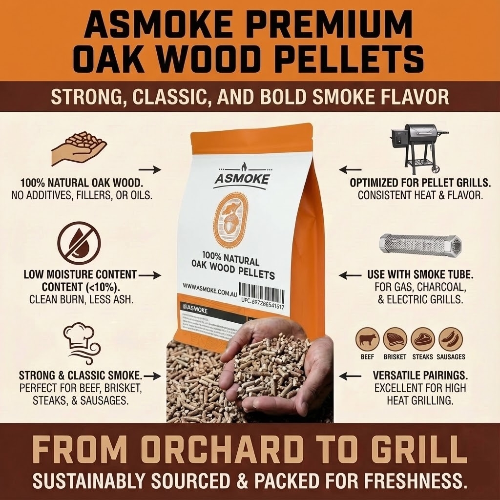 ASMOKE 100% Natural Premium Oak Wood BBQ Pellets for Smoker & Grill (9kg / 20lbs) x2 — image 6