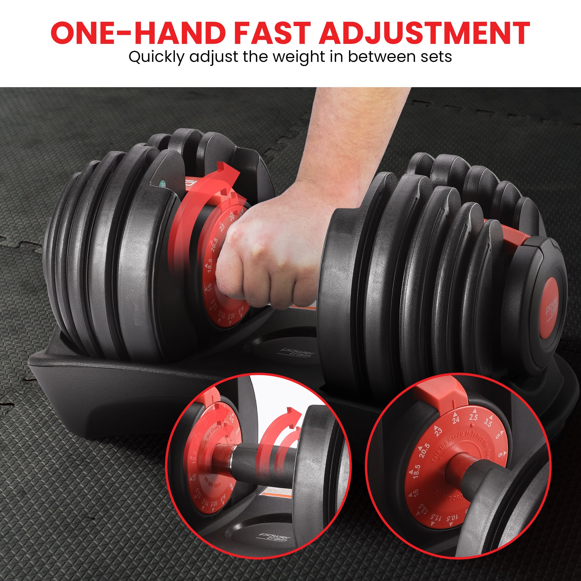 Powertrain 24kg Adjustable Dumbbell Home Gym Exercise Weights Free Workout Red — image 4