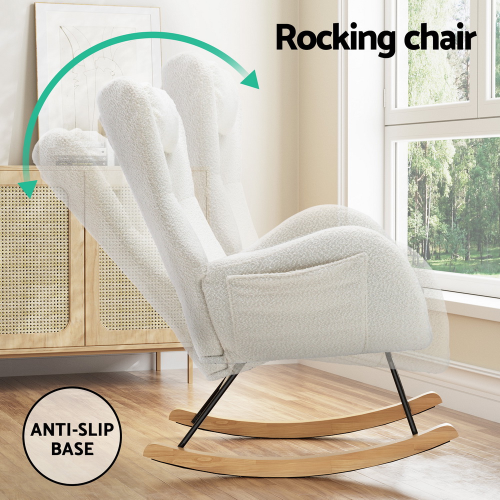 Artiss Rocking Chair Armchair Pillow Boucle White — image 5