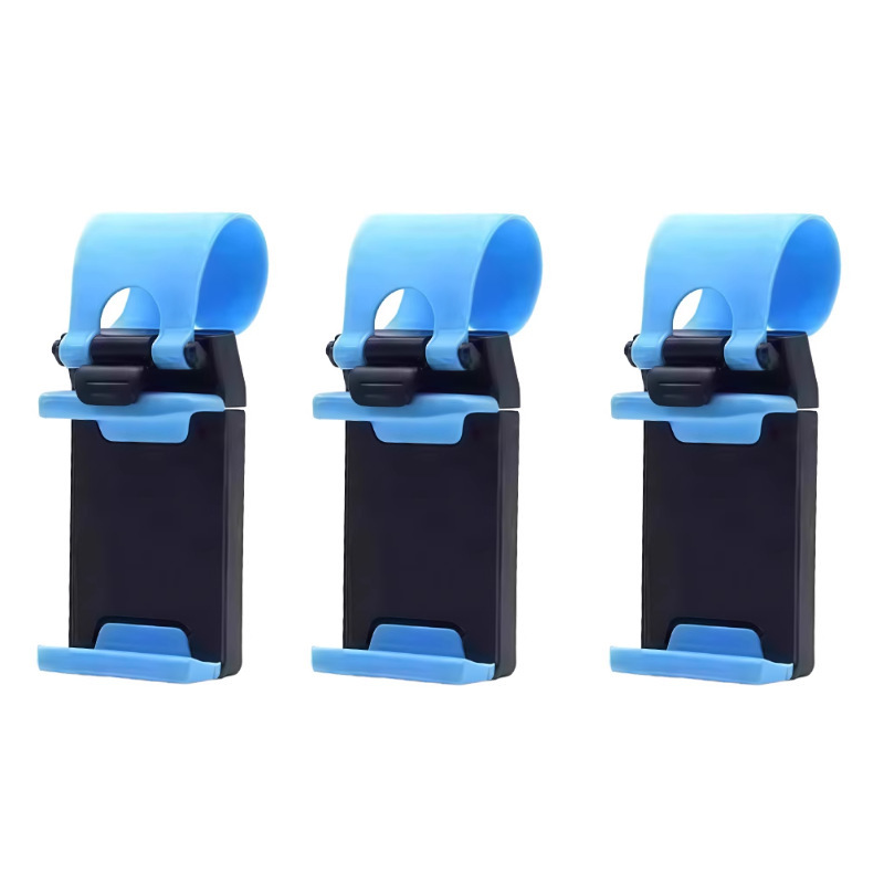 Steering Wheel Phone Mount Blue（Pack of 3）- ABS Plastic Car Phone Holder with Silicone Grip, Universal 4-6 Inch Smartphone Clip for Navigation, Hands-Free