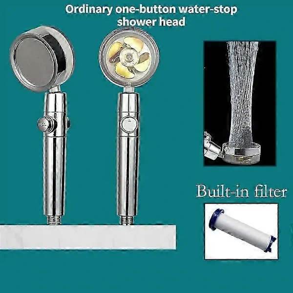 Shower Head Water Saving High Pressure Turbo Propeller Flow Shower Nozzle with Fan Built-in Filter Rain Shower Bathroom Accessories, Blue Finish — image 5