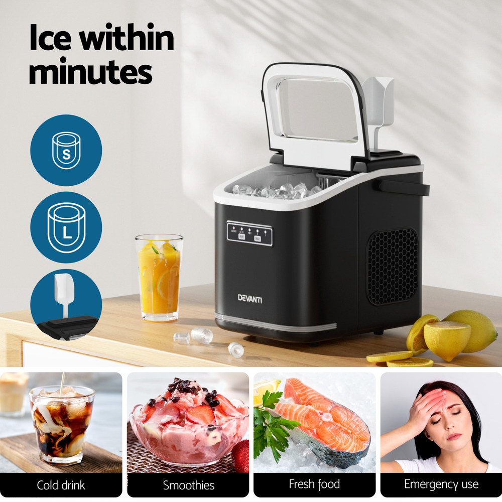 Devanti Ice Maker Machine Portable 12kg Countertop w/Self Cleaning 1.3L Black — image 4