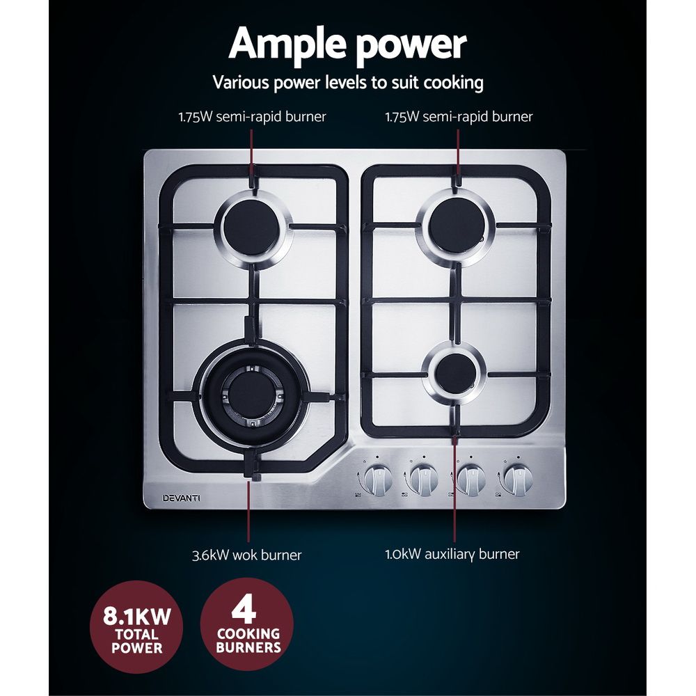 Devanti Gas Cooktop 60cm 4 Burner Silvir โ image 5