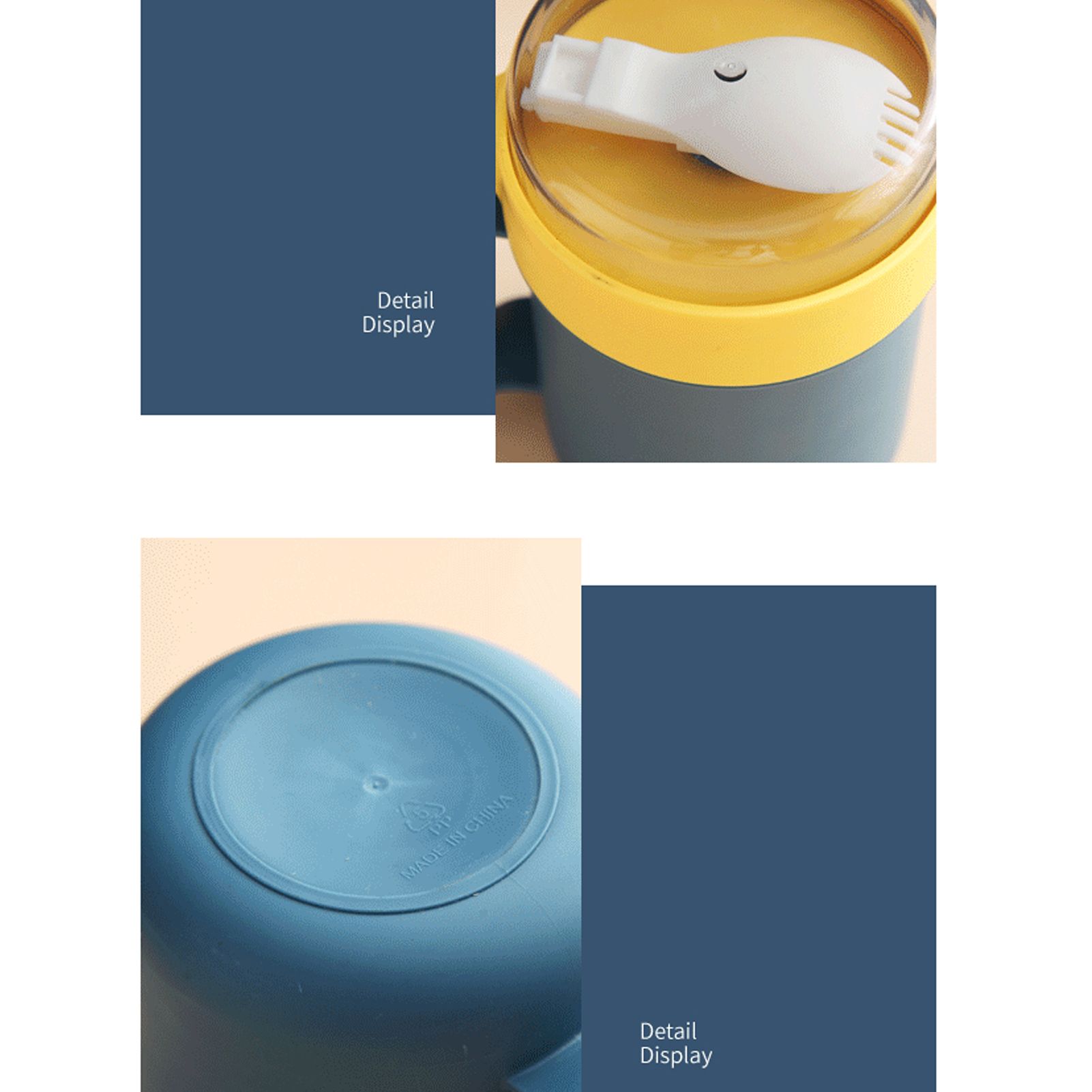 500ML Soup Cup Portable Steady Plastic Insulated Soup Containers with Lid and Spoon for Office School 500ML Blue โ image 4