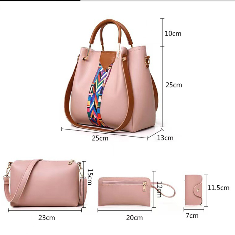 Pink Elegant 4-Piece Women’s Handbag Set – Stylish PU Leather Tote, Shoulder Bag, Clutch, and Wallet for Every Occasion — image 2