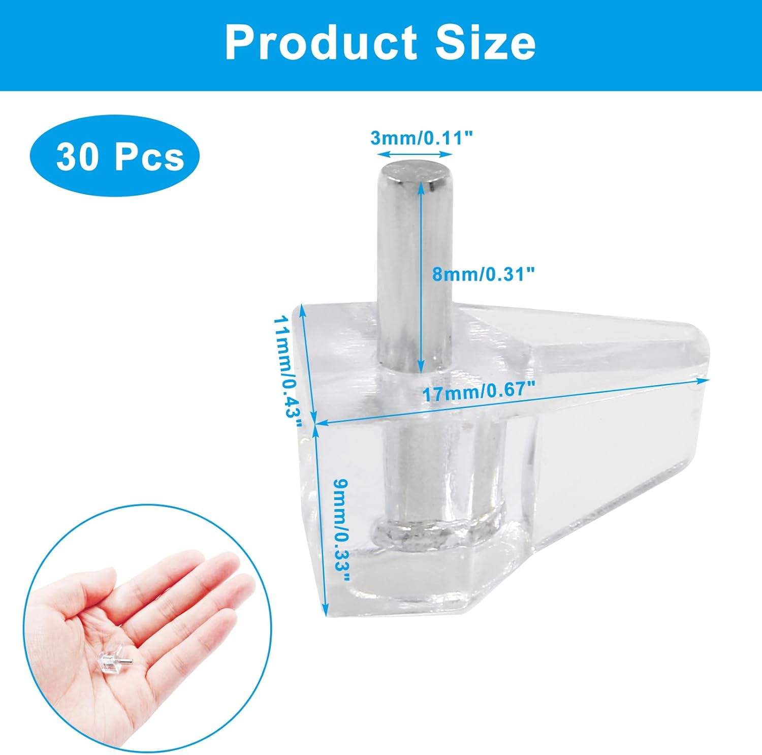 Biaungdo Clear Shelf Support Pegs, 30 Pcs 3mm Plastic Shelf Pins Small Cabinet Shelf Pegs Shelf Holder Pins Bracket Replacement Pegs Cabinet Shelf Clips for — image 2