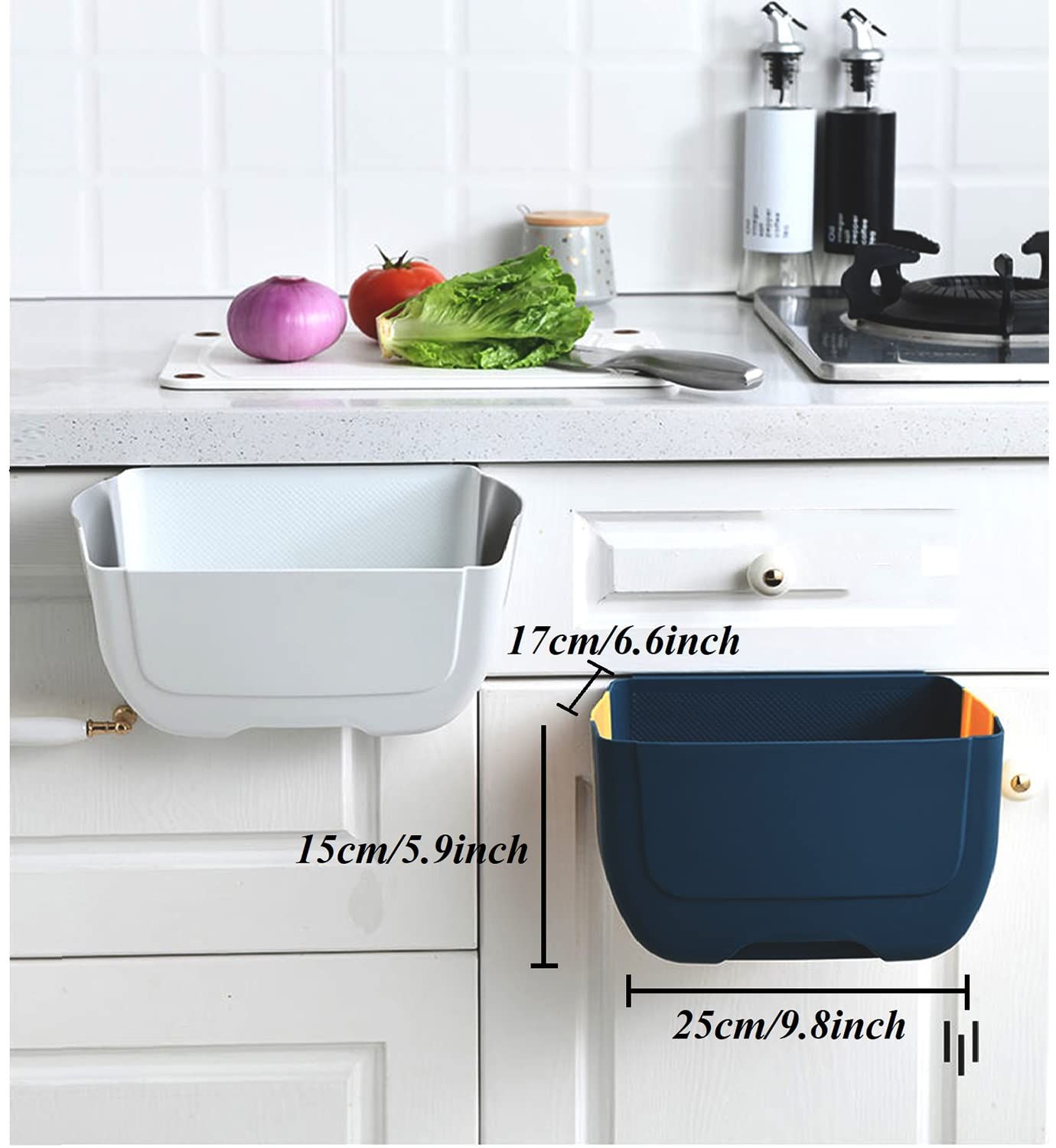 Hanging Folding Mini Trash Can for Kitchen Cabinet Door, Small Collapsible Garbage Bin Under Sink, Wall Mounted Waste Bin 2pcs — image 2