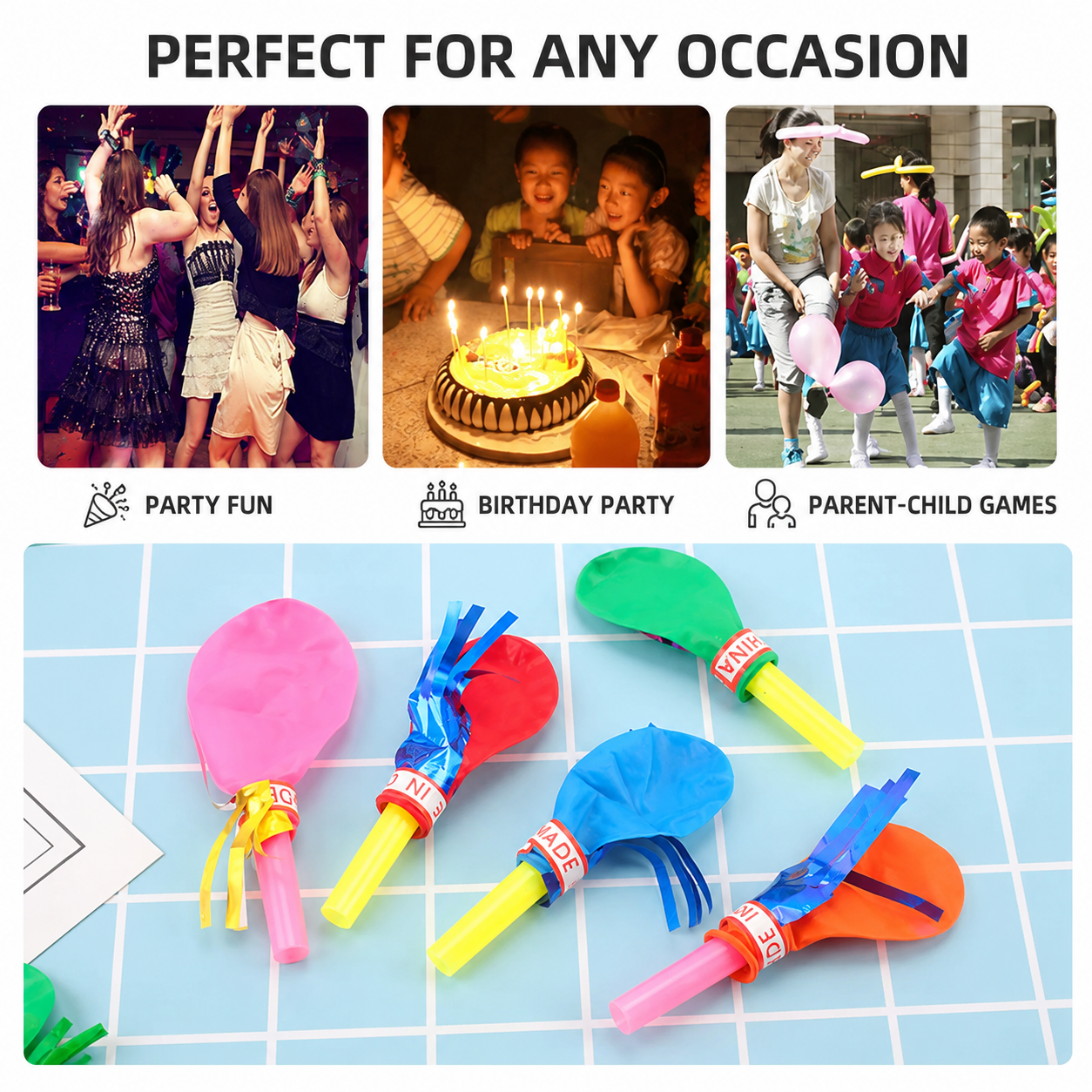 100 Piece Party Whistle and Blowout Set - 50 Whistle Balloons and 50 Party Blowers, Colourful Noise Makers for Birthdays, Celebrations and Party Bags โ image 2