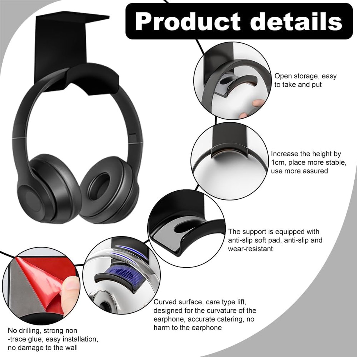2-Piece Headphone Stand - Headset Hanger - Hook - Headphone Stand - Headset Holder - for gaming headsets - Headset Stand - Wall - headphone stand - non-slip — image 4