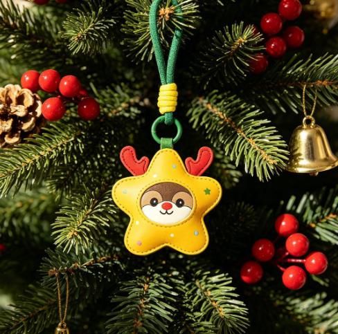 2-Piece Peace Apple Shaped PU Leather Keychains – Cute Holiday Bag Ornaments and Car Decorations — image 6
