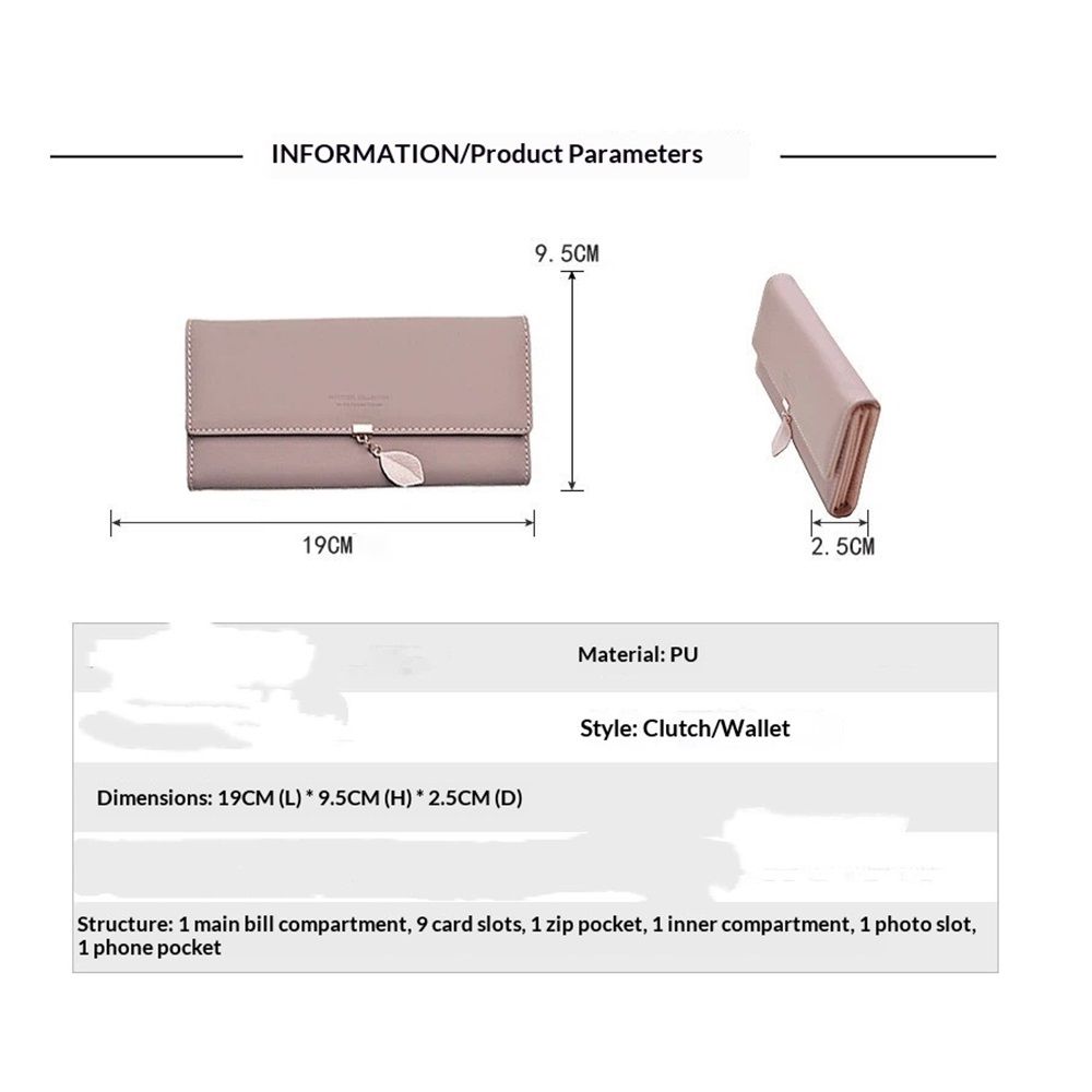 Wallet for Women PU Leather Leaf Pendant Card Holder Phone Checkbook Organizer Zipper Coin Purse | Leaf Pendant, Card Holder, Phone, Checkbook, Organizer — image 2