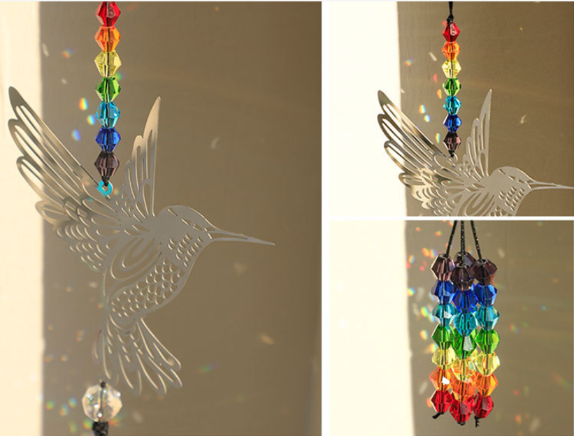 (Style C)2 PCS Hummingbird Metal Suncatcher with Crystal Accents - for Window or Wall Indoor Hanging Ornament — image 2