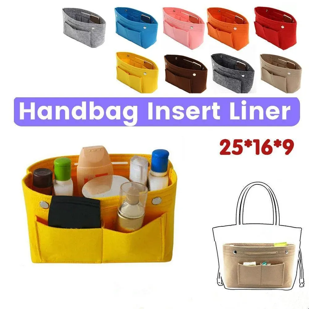 Travel Organiser Handbag Felt Bag Tote Insert Liner Purse Pouch Women 25*16*9Cm - Yellow โ image 2