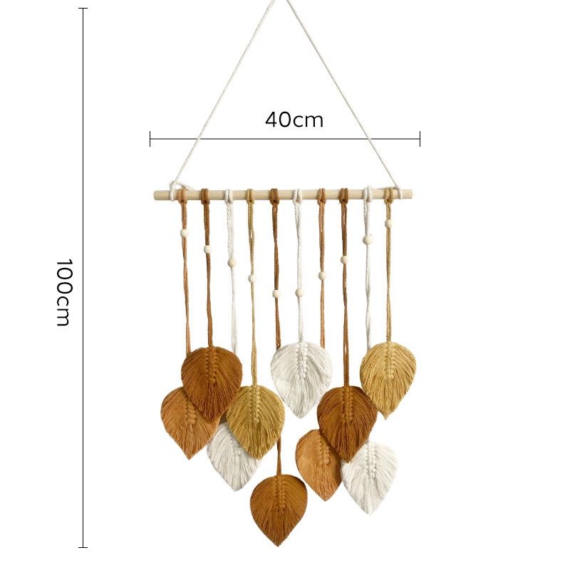 Brown 40*100cm Handmade Macrame Leaf Wall Hanging - Cotton Boho Tapestry, Machine Washable- Nordic Style Decor for Bedroom, Living Room, Nursery