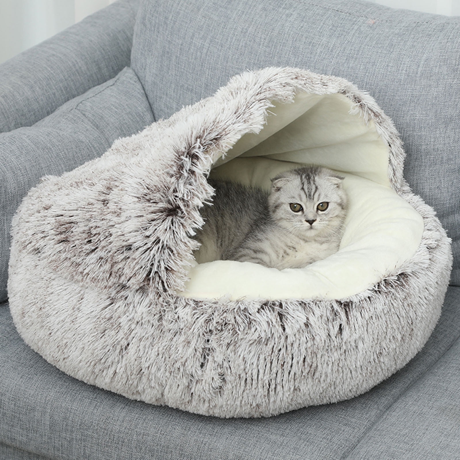 Calming Dog Beds & Cat Cave Bed with Hooded Cover, Removable Washable Round Beds for Small Medium Pets, Anti-Slip Plush Coved Bed for Pet (20"x20") L β image 5