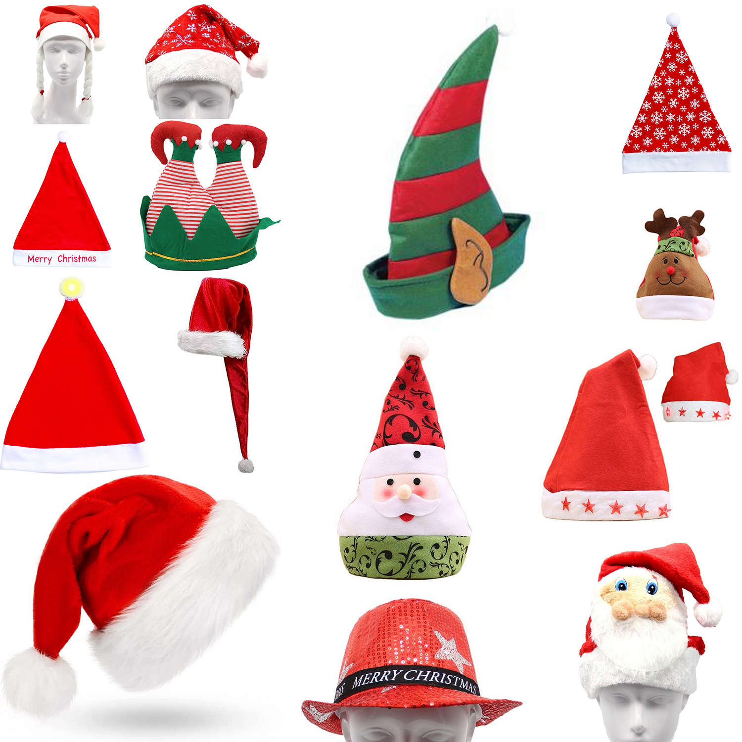 Christmas Unisex Adults Kids Novelty Hat Xmas Party Cap Santa Costume Dress Up, Long Santa Hat (Kids) — image 2