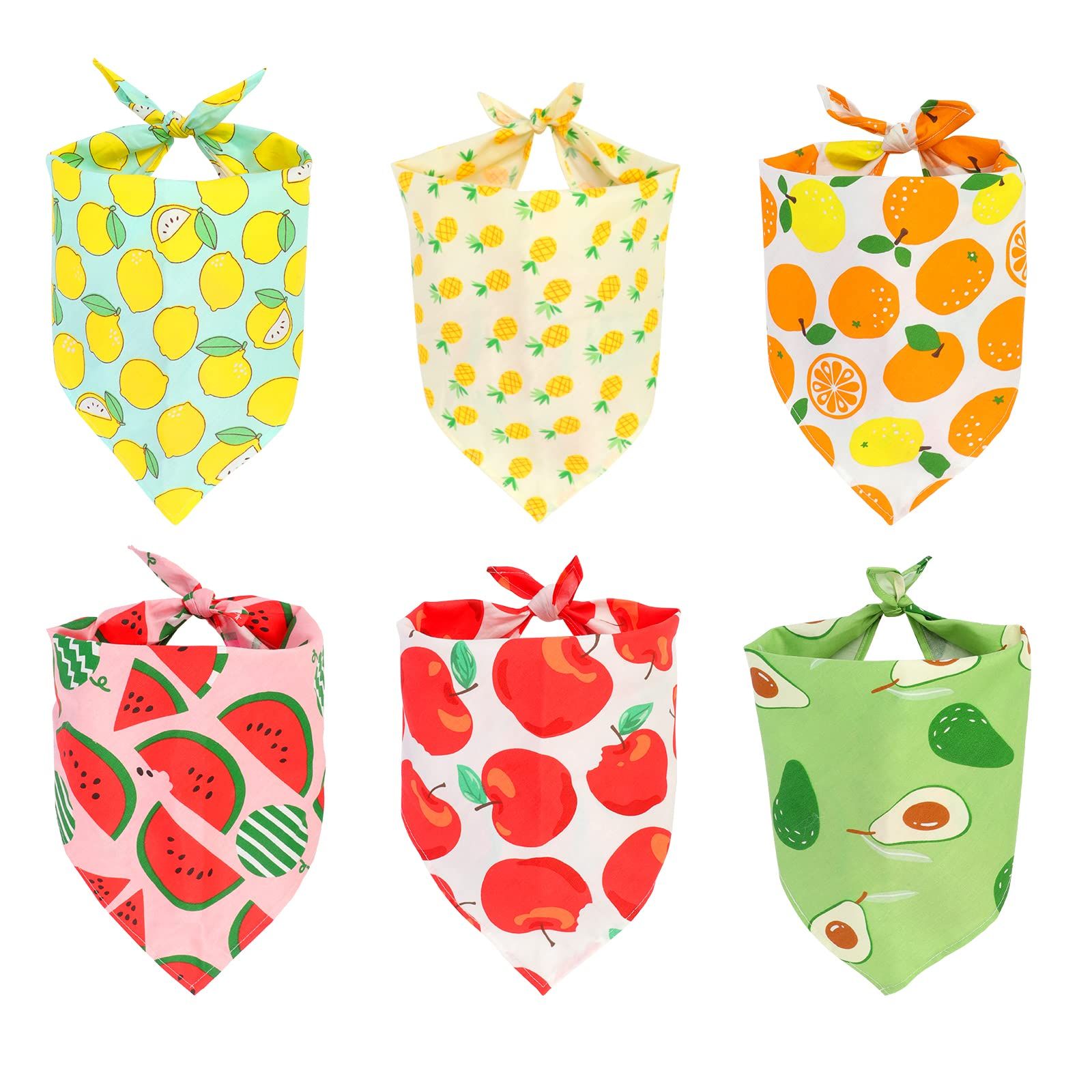 Dog Bandanas, 6 Pack Spring Summer Hawaii Fruit Pattern Dog Bandana Dog Scarf Bibs Kerchief, Dog Bandanas Boy Girl Dog Gifts Cat