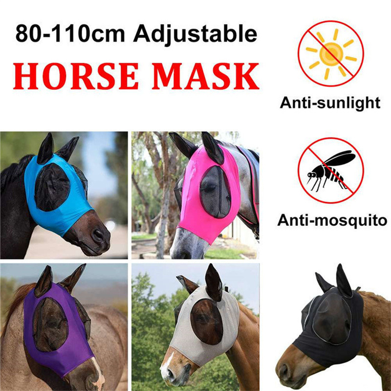 Purple 2-PCS Breathable Horse Fly Mask Set - Equestrian Fly Veils with Ears for Insect Control and Comfort — image 2