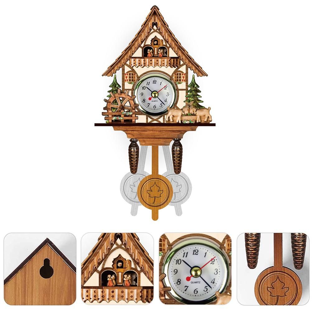 Cuckoo Clock Antique Wooden Cuckoo Birdhouse Wall Clock Home Decor Hanging Cuckoo Clock Auto Swing Bell Pendulum Home Decor โ image 2