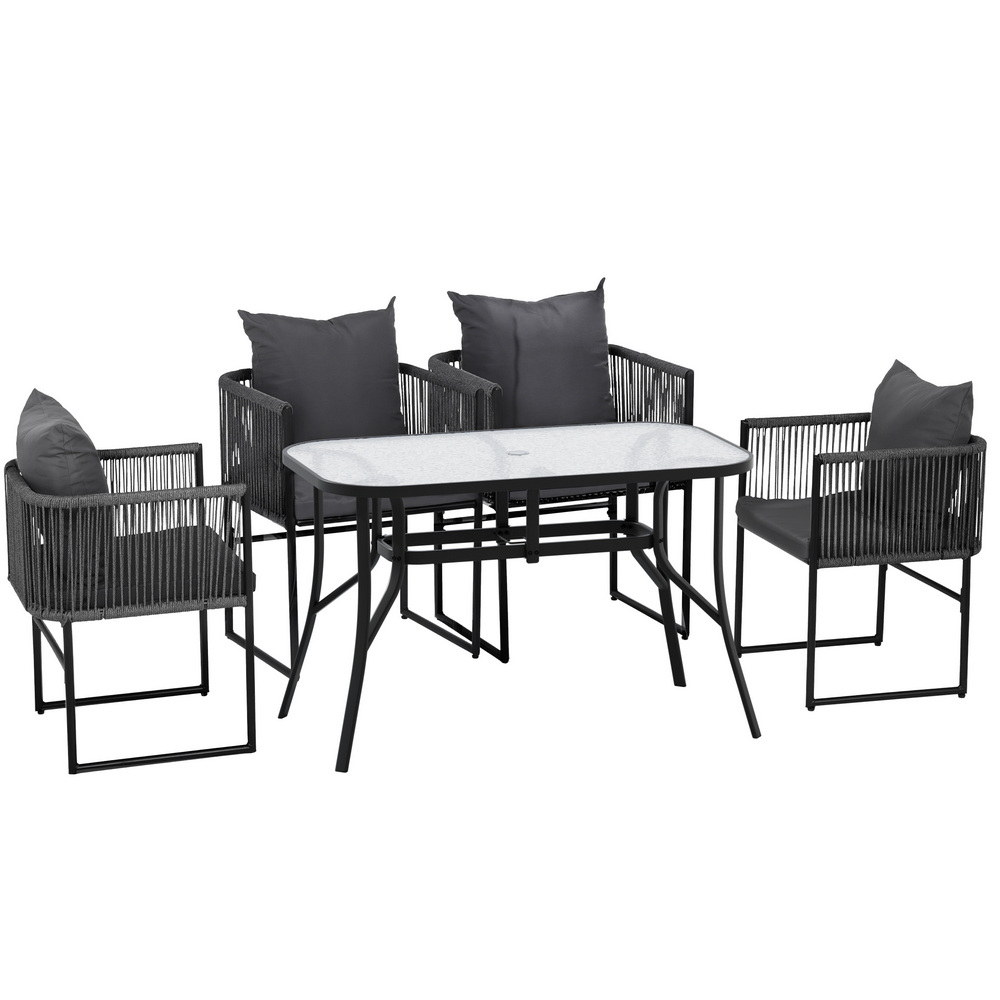 Gardeon 5PCS Outdoor Dining Set Table and Chairs Rope Patio Furniture Garden Black โ image 3