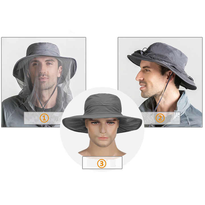 Beige Outdoor Mosquito Net Hat - Sun Protection and Insect Repellent Bucket Hat — image 6