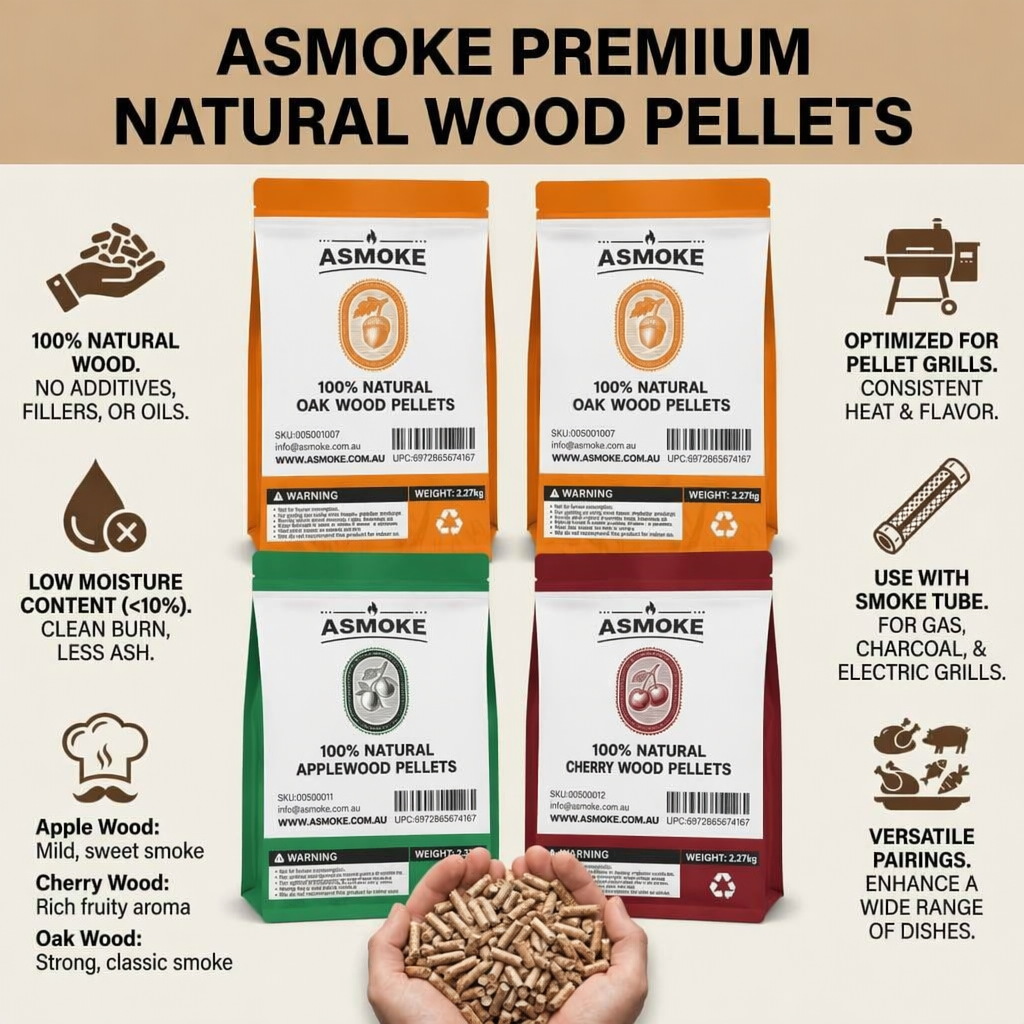 ASMOKE 4-Piece Premium Wood Pellet Variety Pack - Apple, Cherry & 2xOak (4 × 2.27kg Bags) — image 5