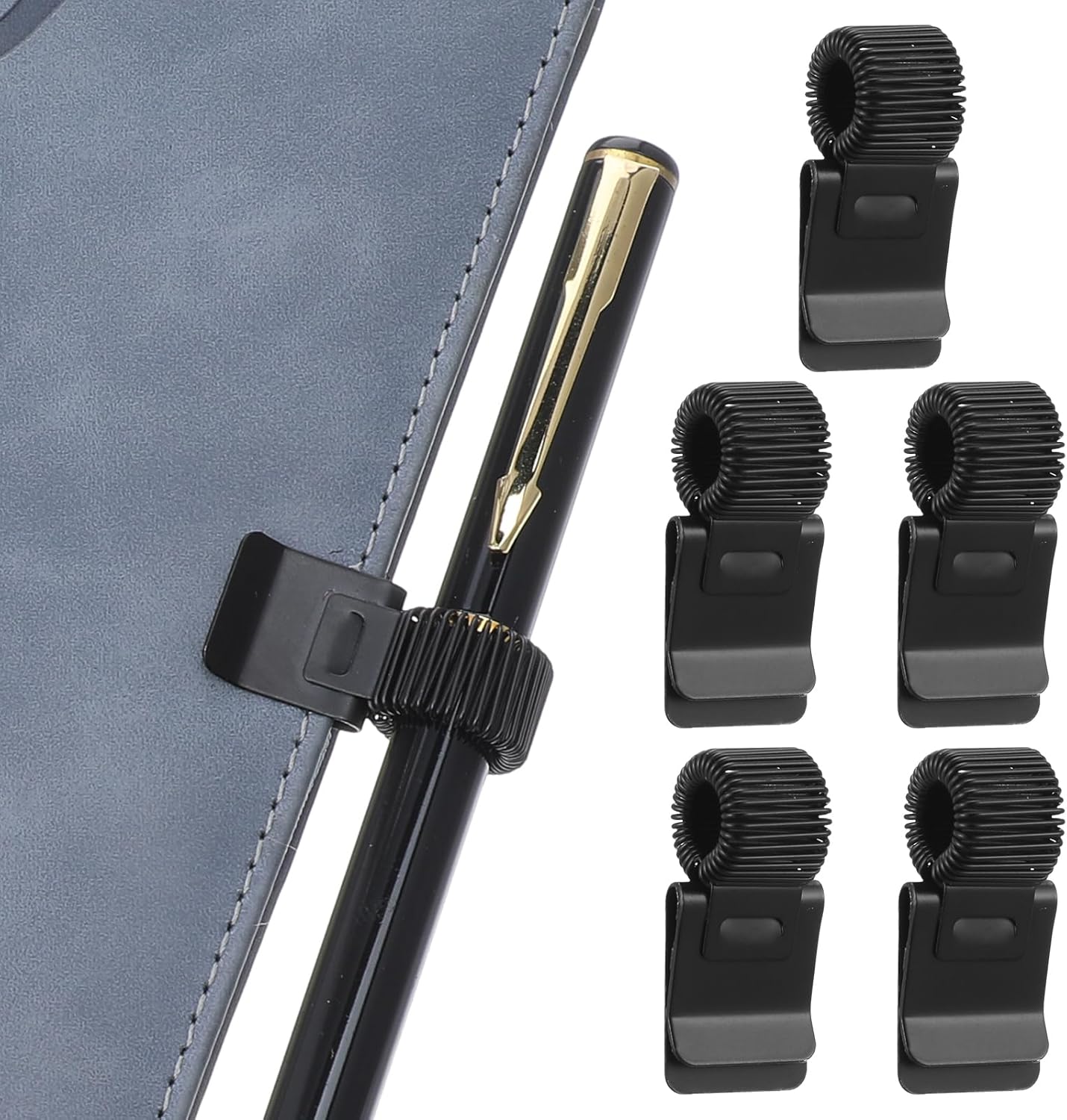 5Pcs Pen Loop Holder, Black Pen Clip Board Holders, Metal Pen Holder Clips with Adjustable Spring Loop, Pen Pencil Holder Organizer, for Notebook and Clipboard