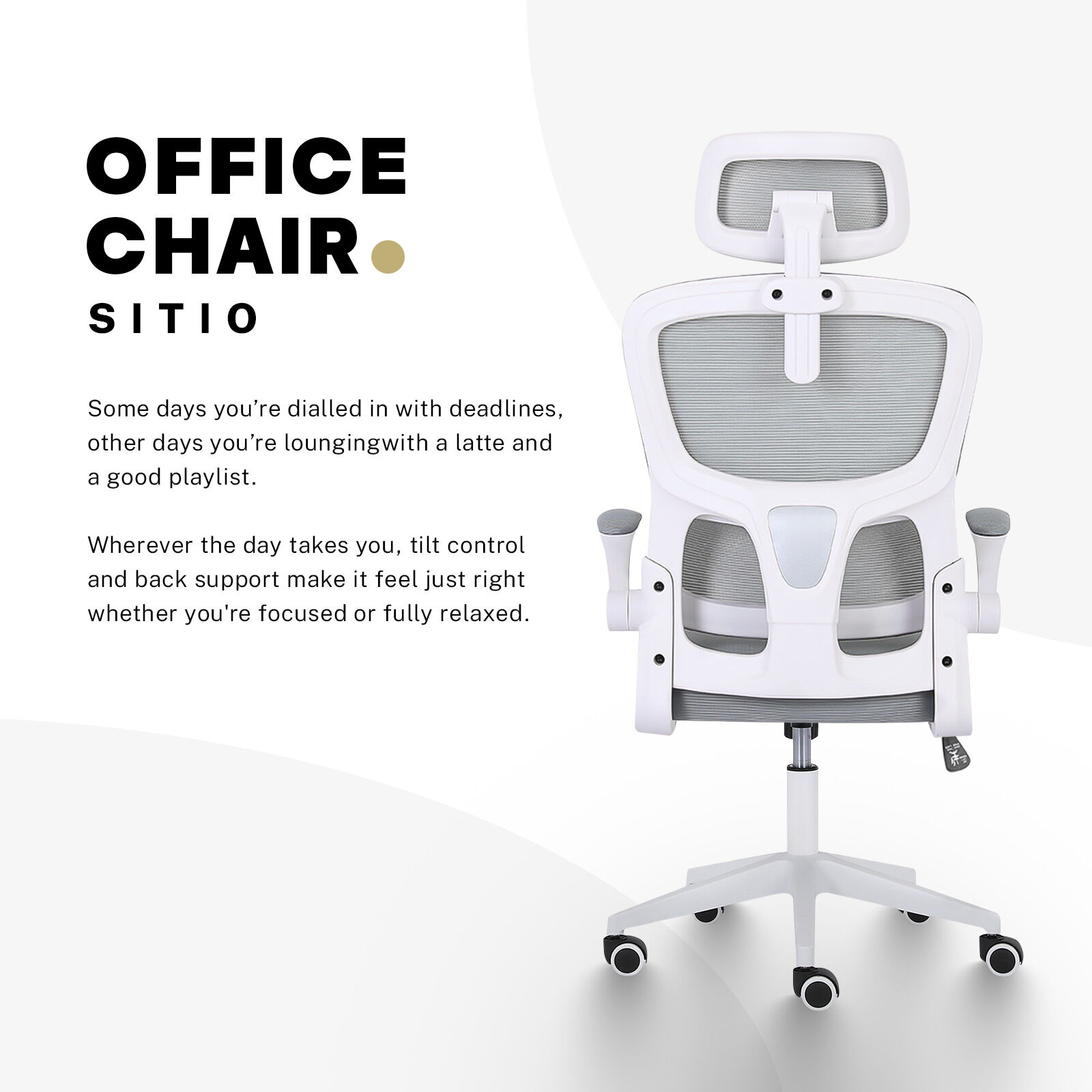 Work Office Chair - Lumber Support, Flip-up Armrest, Adjustable Headrest SITIO - GREY โ image 4