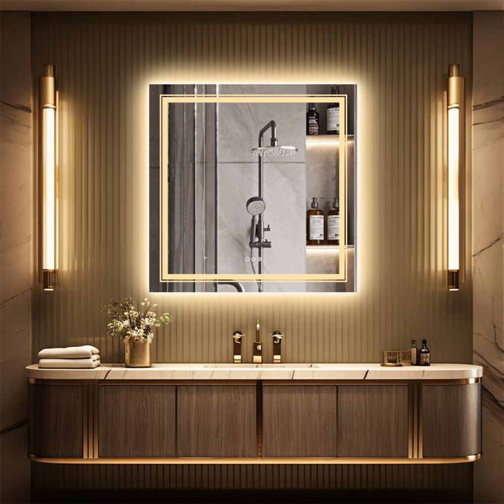80x80cm Large Square Wall Mount Smart Led Bathroom Mirror Anti Fog Backlit Vanity Mirror โ image 5