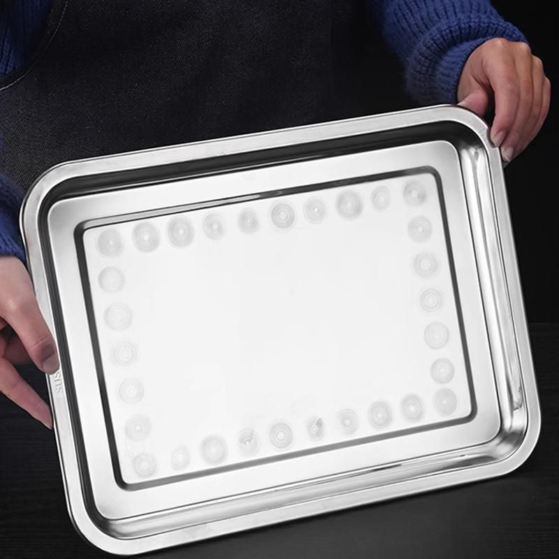 2X Stainless Steel Oblong Tray Plate Serving Tray Silver Dinner Food Kitchenware - 22 × 32CM — image 6