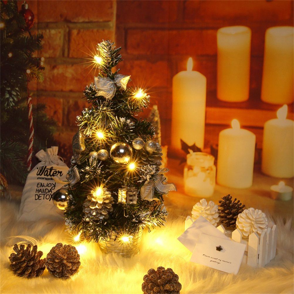 40cm Artificial Tabletop Christmas Tree Mini Xmas Decoration Tree with LED Light Decoration for Christmas Day — image 5