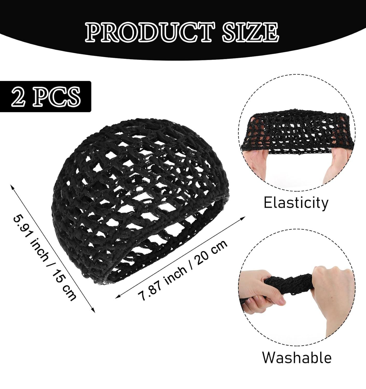 Crochet Hair Net, Comfortable Breathable Hair Net for Silk Press, Sleeping, Shower, Makeup, Hold Hair in Place All Night, Black (Reusable & Elastic, 2 Pack) — image 3