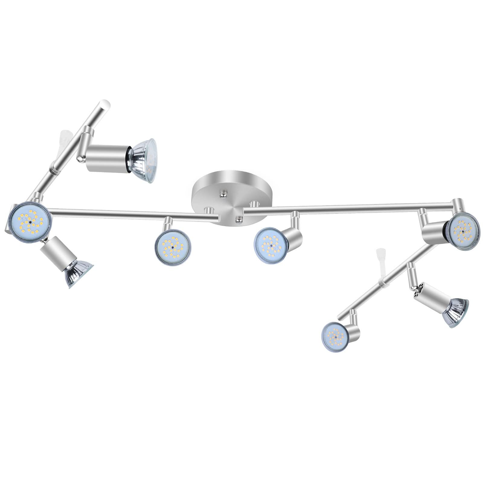 8 Lights LED Track Lighting Kit, Foldable Ceiling Spot Lighting with Flexibly Rotatable Head, Track Light for Kitchen Hallway Room Closet, GU10 Bulbs Not