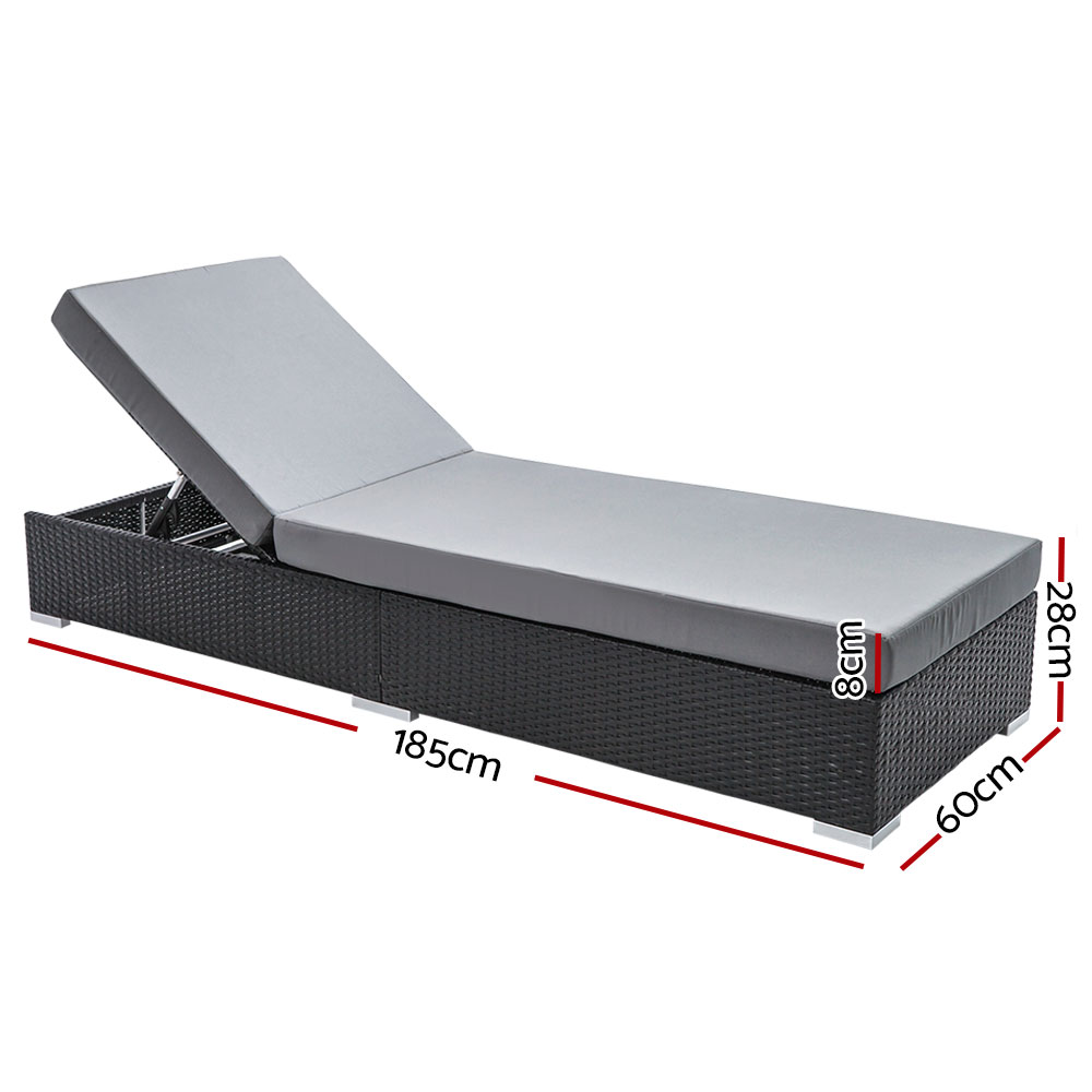 Gardeon Sun Lounge Wicker Lounger Outdoor Furniture Day Bed Adjustable Rattan Garden Cover โ image 2