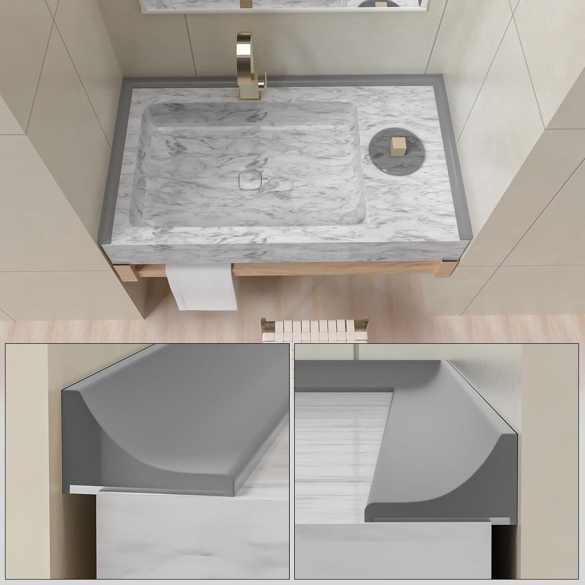 Water Threshold 200cm Grey - Shower Thresholds - Self-Adhesive Shower Water Barrier - Compact - Sanitary Water Stopper - Shower Threshold - Water Stopper — image 4