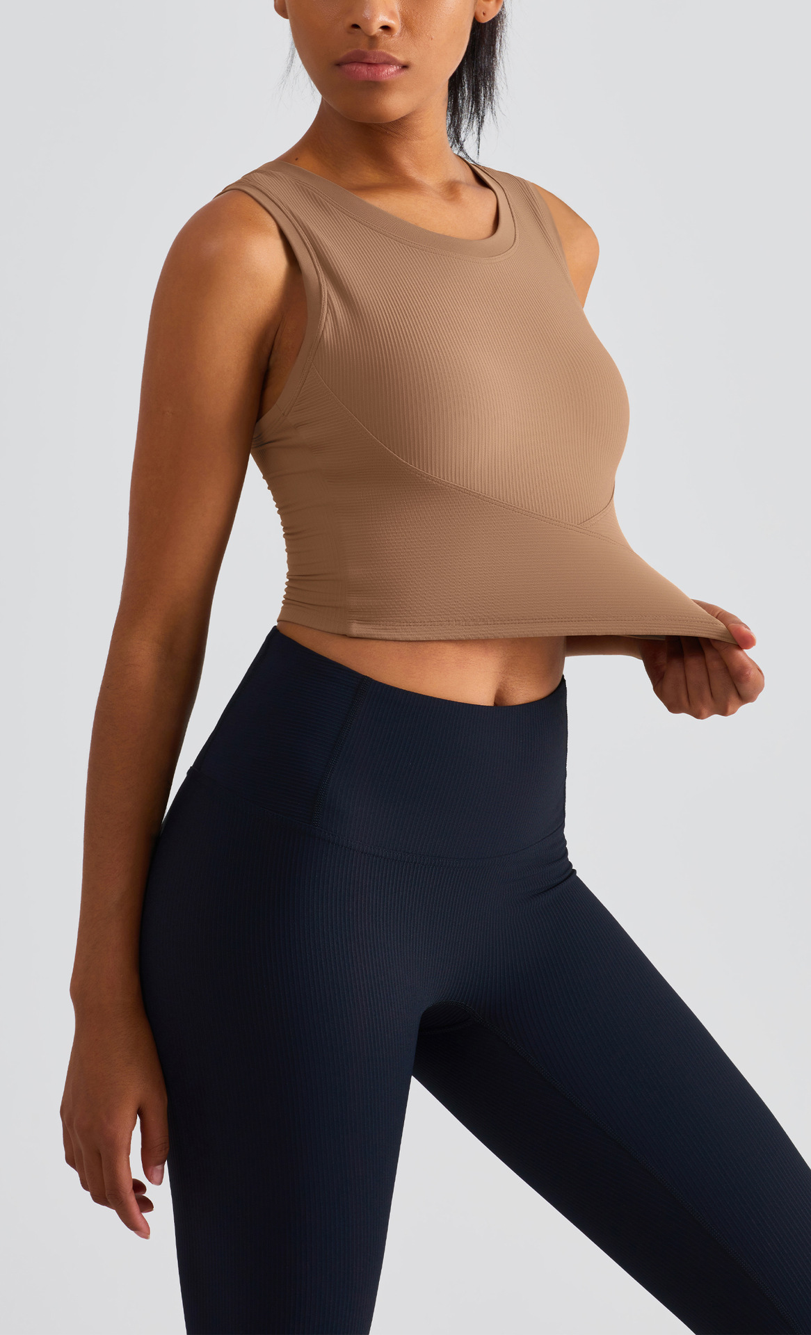 Size 10 Brown Fixed Cup Sports Bra with Cross-Back Design - Seamless Yoga Bra for Women โ image 2