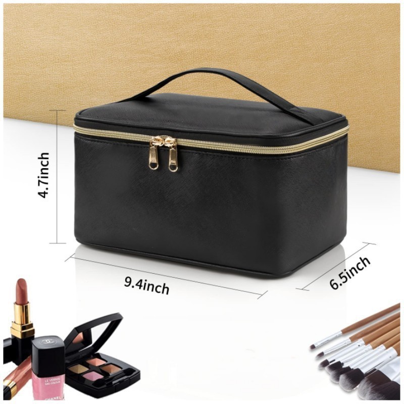 Black Large Capacity Travel Makeup Bag Portable Cosmetic Case with Handle and Dividers Elegant Toiletry Organizer for Daily Use โ image 2