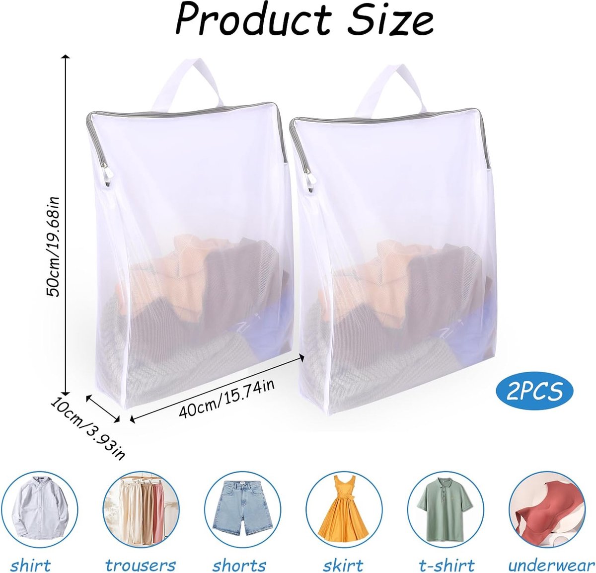 Laundry Bags 2 Pieces - Laundry Bags - Laundry Nets - Laundry Bags with Zippers - Protect Your Laundry and Washing Machine - 50x40x10 Cm - Large Laundry Net — image 5