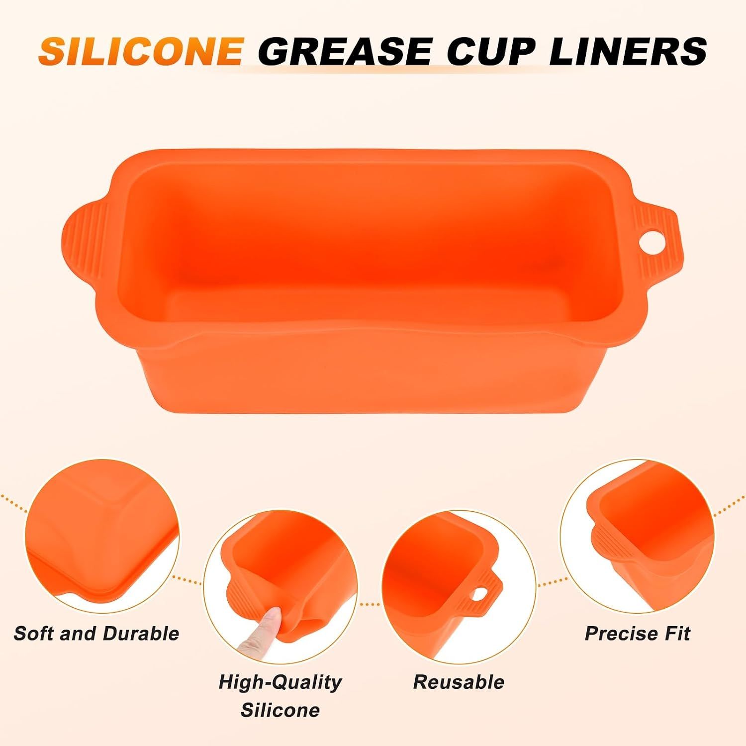2 Pack Reusable Silicone Grease Cup Liners, Heat Resistant Drip Tray Inserts for 17, 22, 28 and 36 Inch Griddles, Orange โ image 3