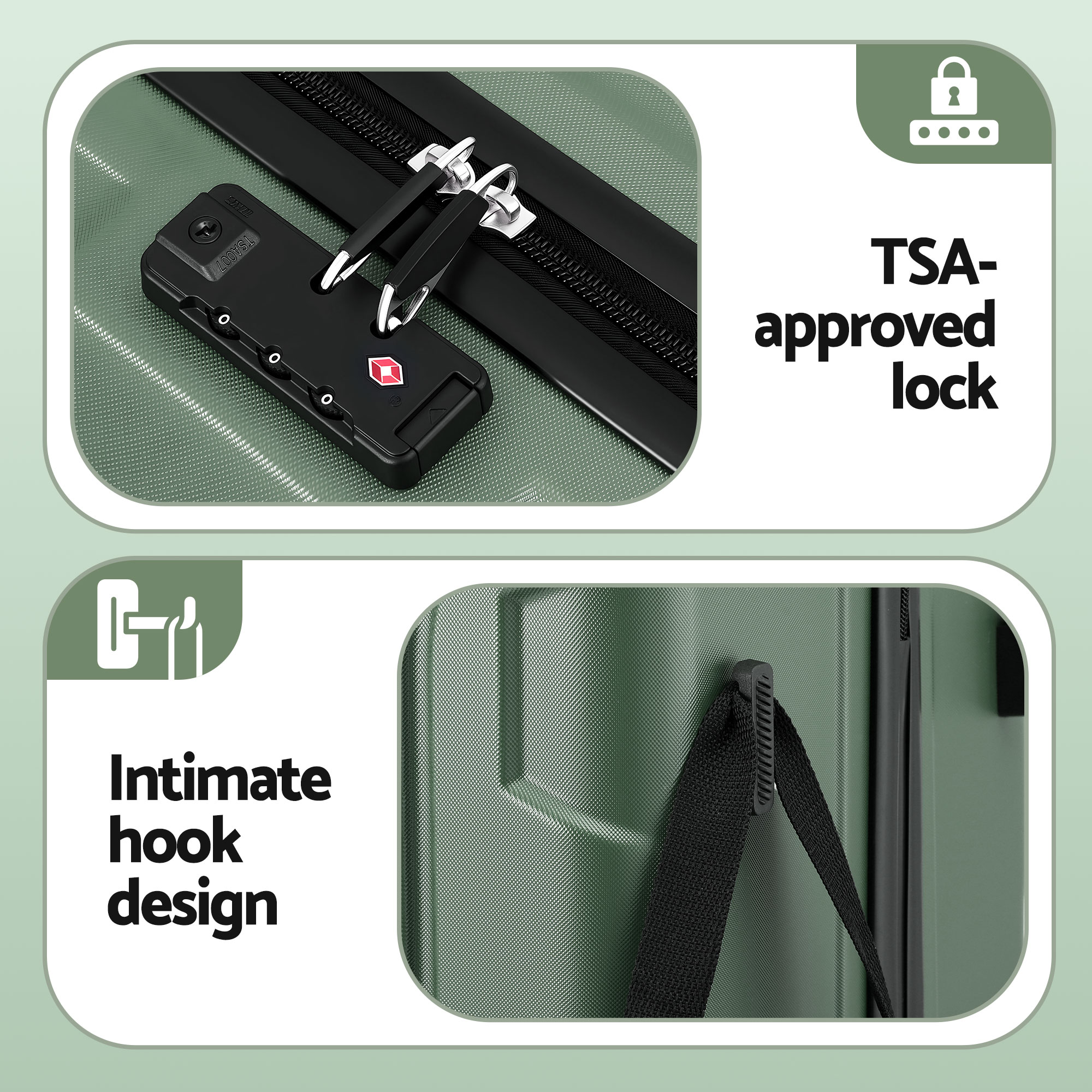 Wanderlite 3pcs Luggage Suitcase Set Trolley Travel TSA Lightweight Hard Case Grey Green — image 6